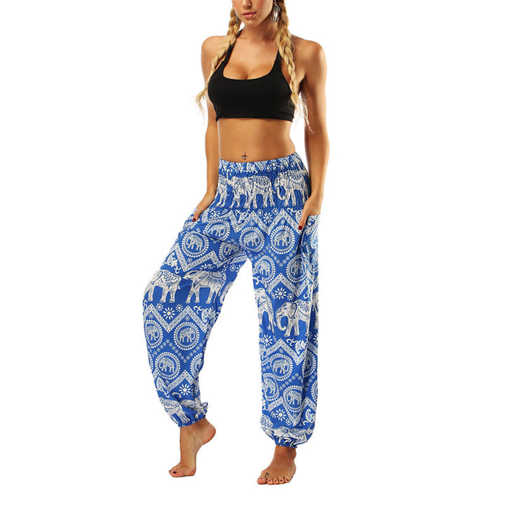 Buddha Stones Boho Loose Geometric Elephant Pattern Harem Trousers Women's Yoga Pants