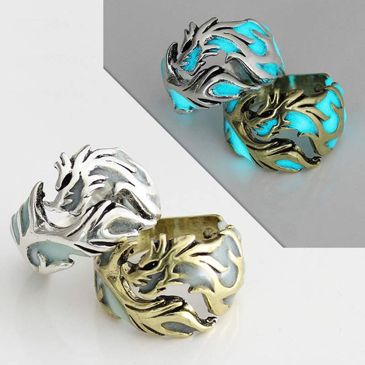 Buddha Stones Vintage Luminous Dragon Protection Strength Glow In The Dark Finger Ring