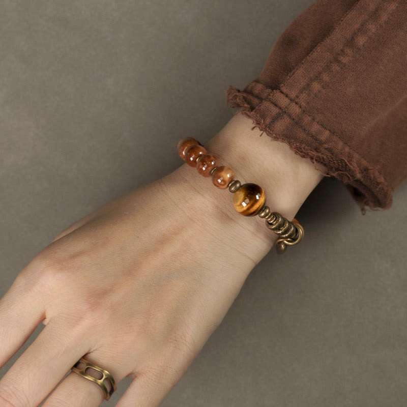 Buddha Stones Kuka Seed Tiger Eye Gold Sheen Obsidian Brass Copper Wealth Luck Bracelet - image 5