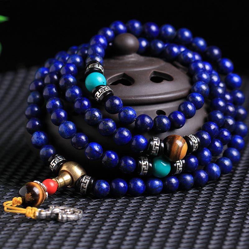 Buddha Stones 108 Beads Lazurite Lapis Lazuli Positive Bracelet Mala - image 1