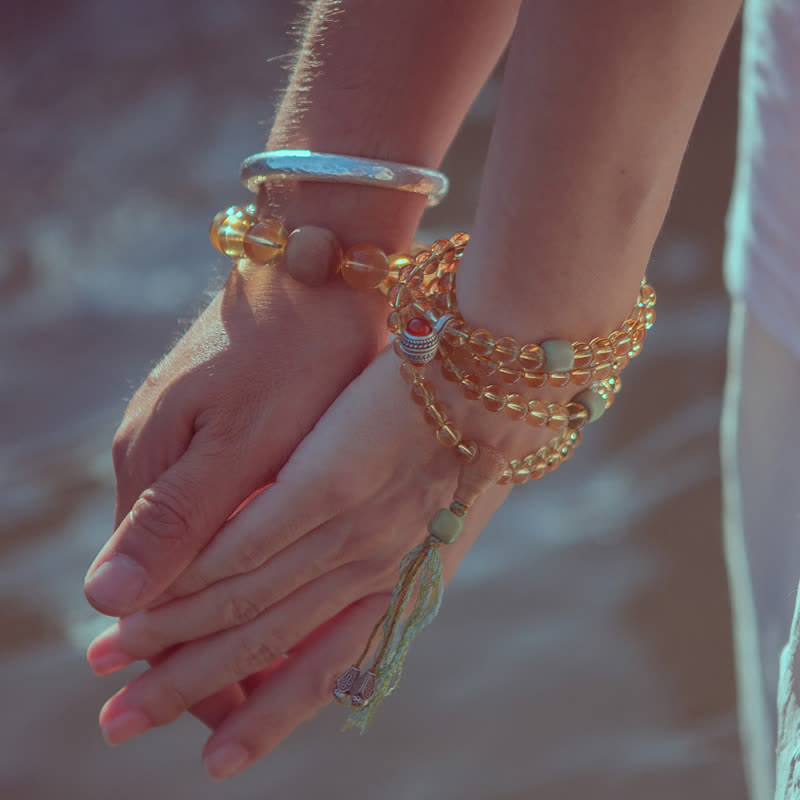 108 Mala Beads 925 Sterling Silver Citrine Sandalwood Turquoise Protection Prosperity Bracelet - image 1