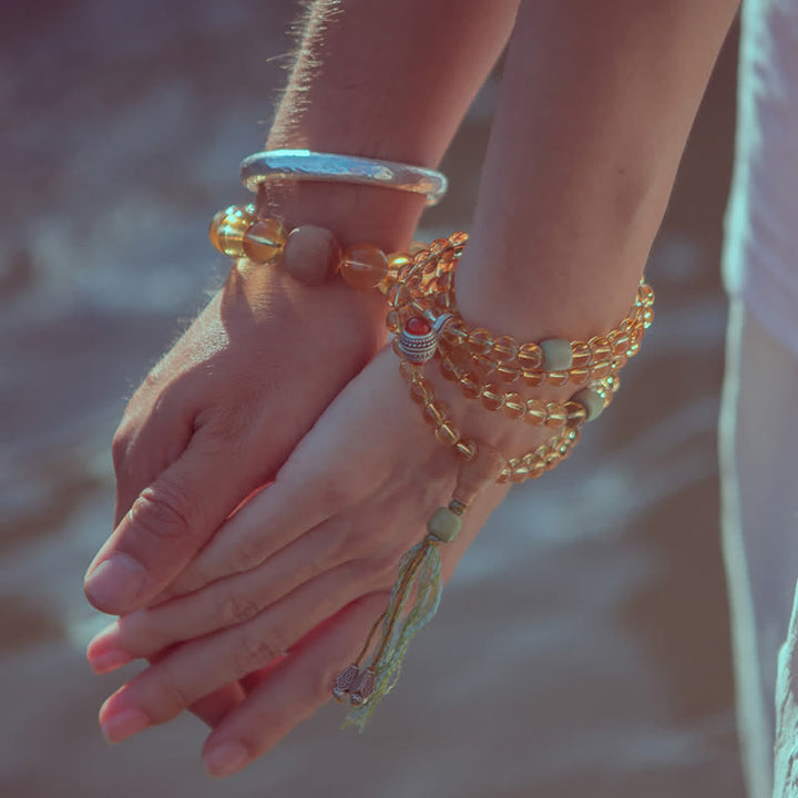 108 Mala Beads 925 Sterling Silver Citrine Sandalwood Turquoise Protection Prosperity Bracelet - image 1