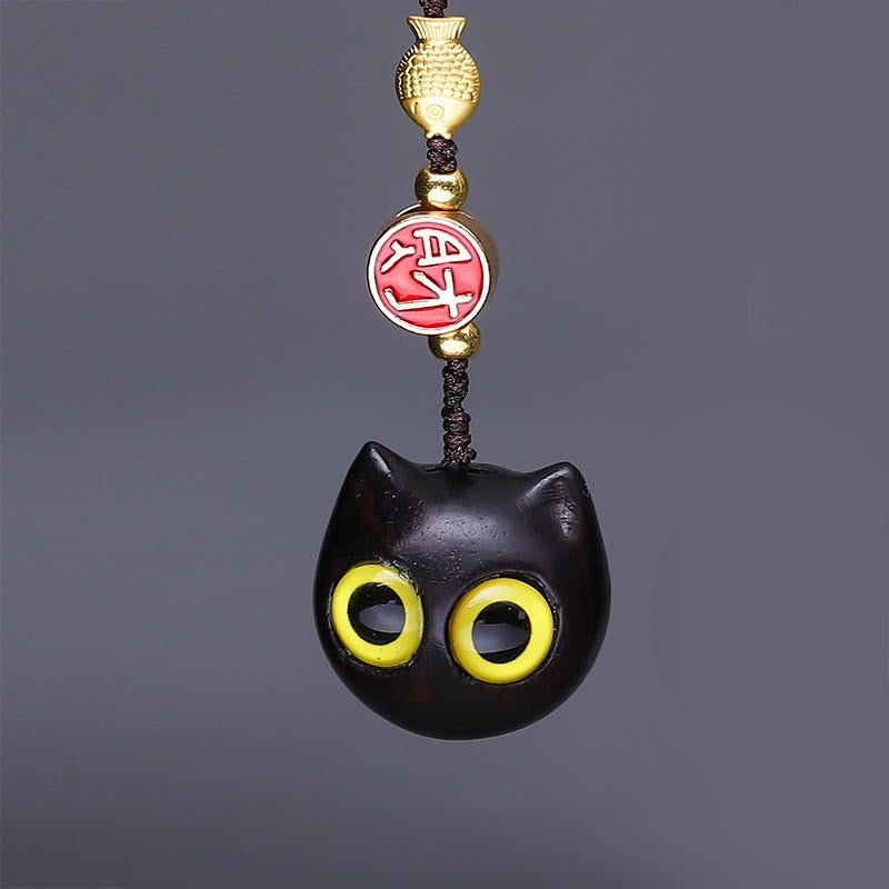 Buddha Stones Thuja Sutchuenensis Green Sandalwood Boxwood Mini Cute Animal Rabbit Cat Deer Whale Prosperity Phone Hanging Decorations - Red Sandalwood Yellow Eyes Cat - image 5