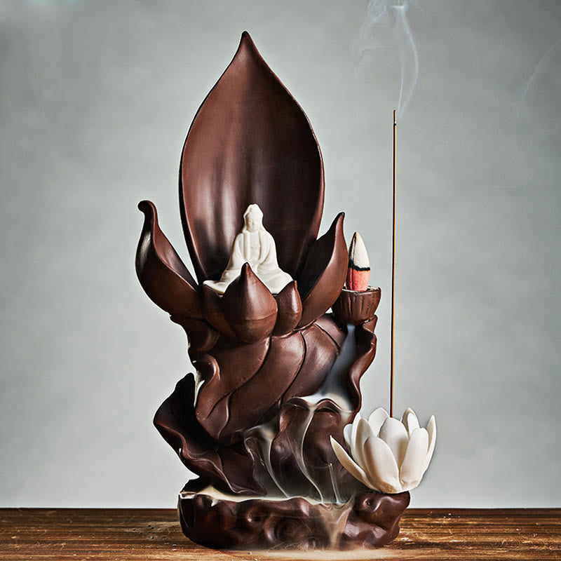 Buddha Stones Lotus Buddha Avalokitesvara Enlightenment Purple Clay Incense Burner Decoration - image 10