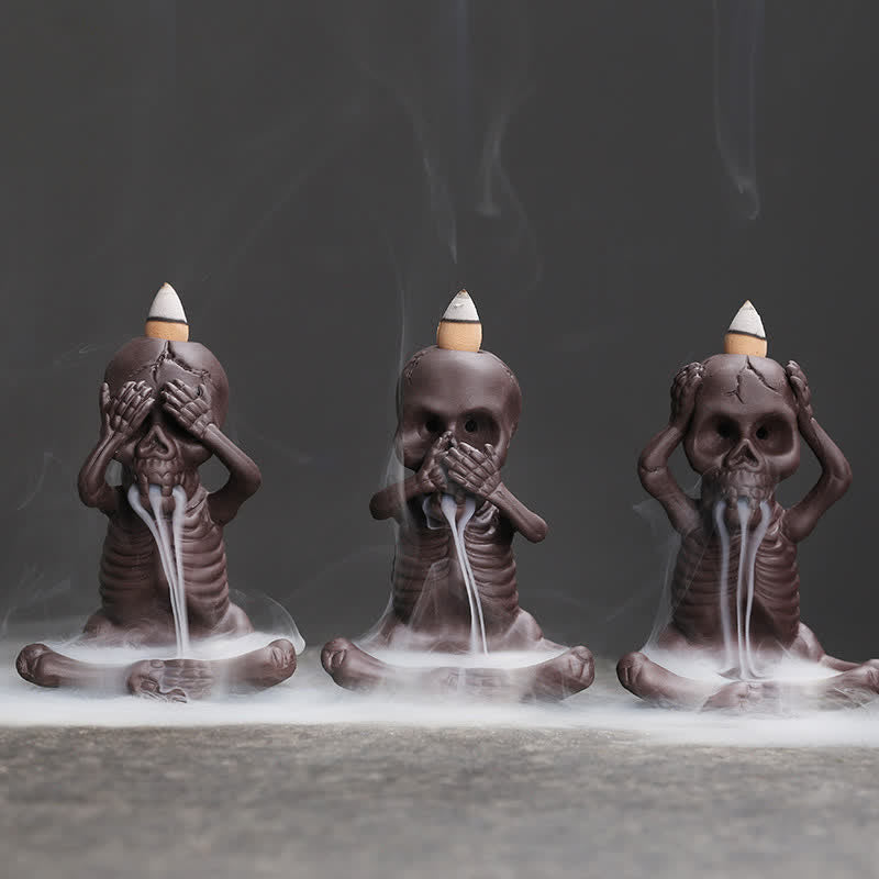 Buddha Stones Little Skull Ghost Purple Clay Backflow Smoke Fountain Peace Incense Burner Decoration - image 0