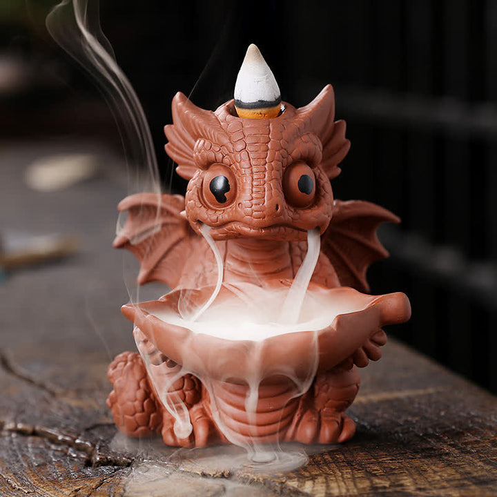 Lovely Dinosaur Purple Clay Backflow Smoke Fountain Healing Incense Burner Decoration - Orange - image 10