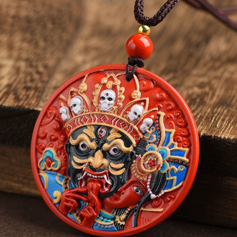 Buddha Stones Zakiram Goddess of Wealth Painted Cinnabar Blessing Necklace Pendant