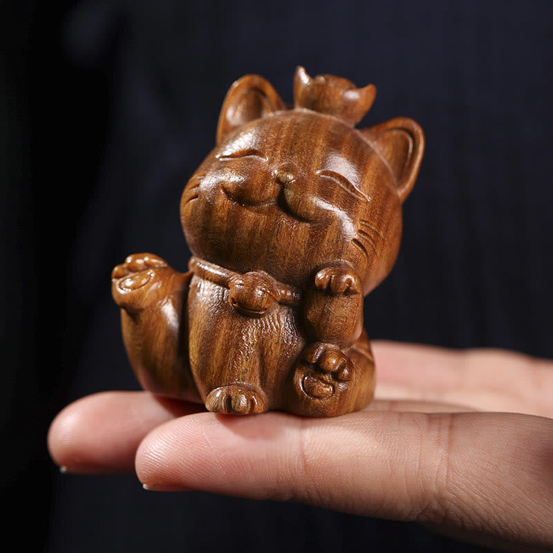 Buddha Stones Mini Green Sandalwood Ingot Lucky Cat Carved Peace Desk Decorations - image 10