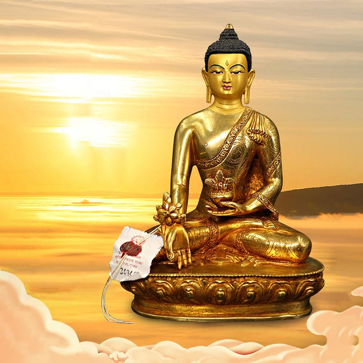 Buddha Shakyamuni Medicine Buddha Compassion Copper Gold Plated Statue Decoration - image 7