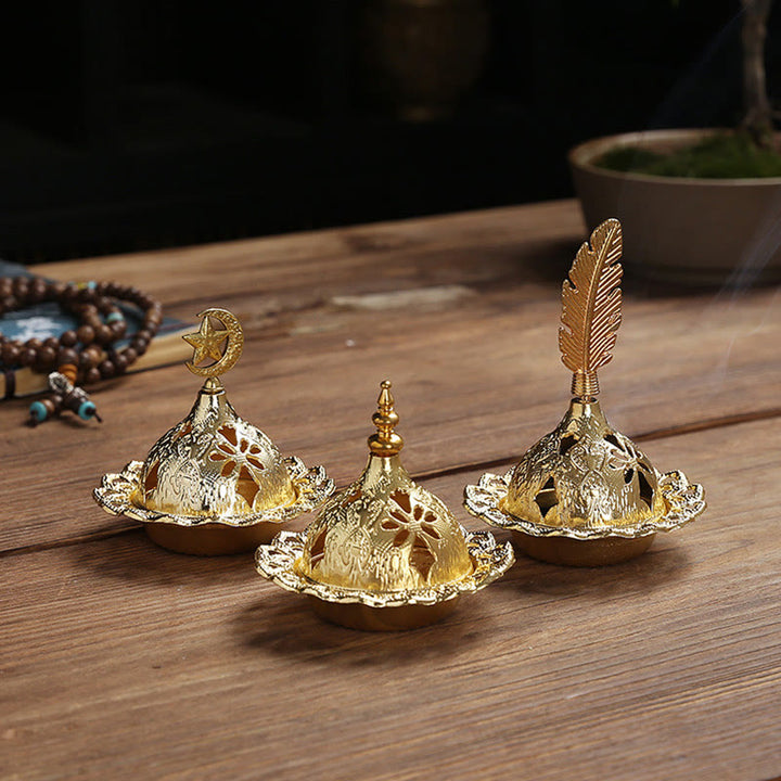 Gold Gourd Star Feather Spiritual Meditation Mini Alloy Metal Incense Burner - image 1