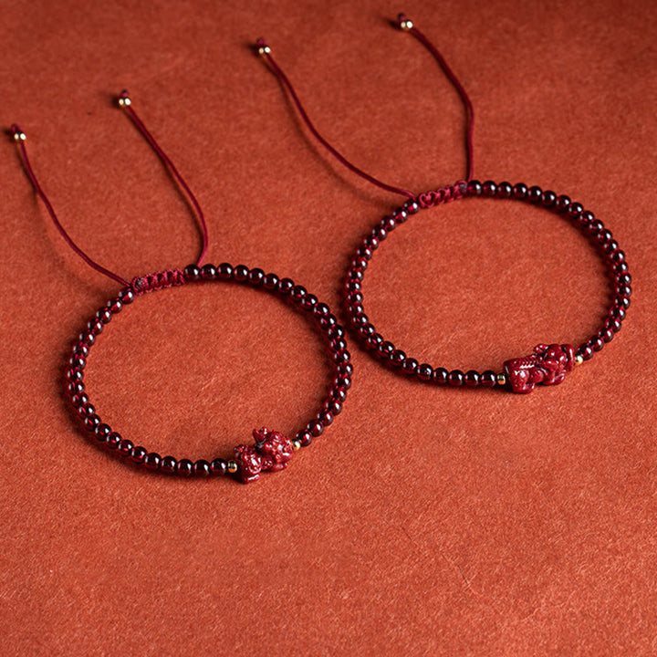 Buddha Stones Garnet Cinnabar PiXiu Blessing Calm String Bracelet