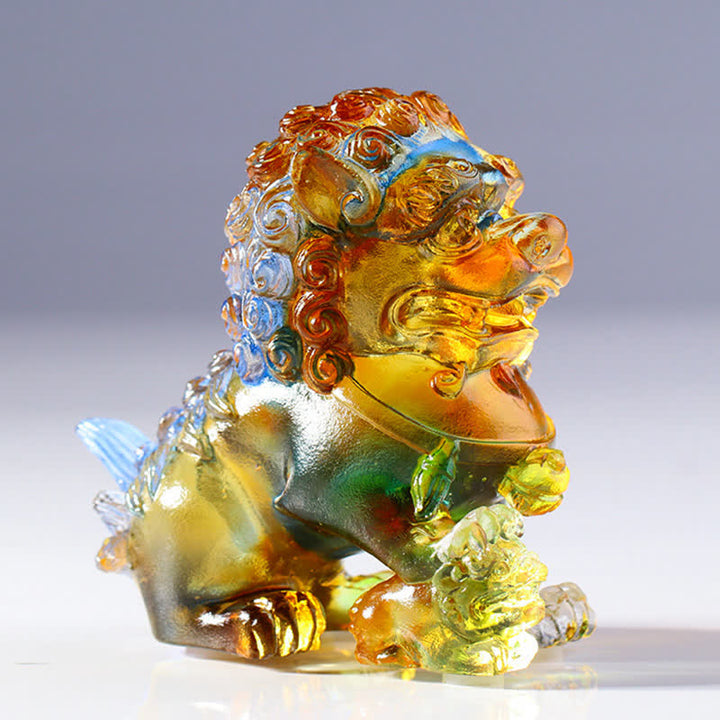 Handmade Liuli Crystal Lion Art Piece Strength Home Office Decoration - image 2