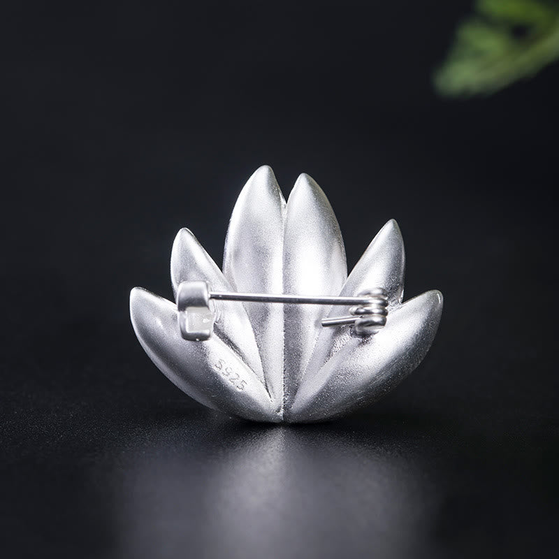 Buddha Stones 925 Sterling Silver Lotus Flower Pearl New Beginning Brooch - image 3
