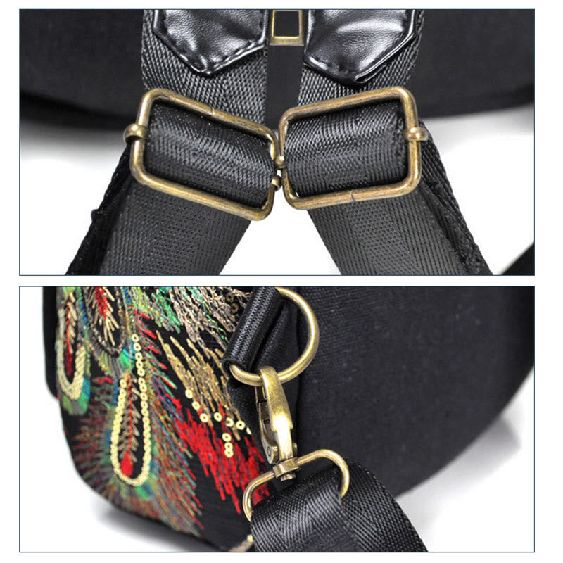 Peacock Embroidery Canvas Tassel Backpack - image 6