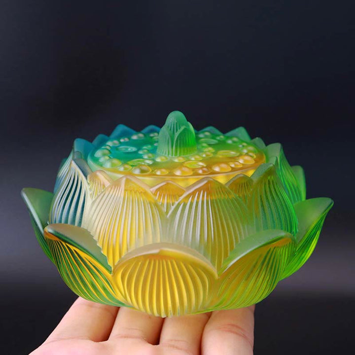 Lotus Liuli Crystal Healing Meditation Incense Burner - Gradient Lotus 11.5*6.7cm - image 5