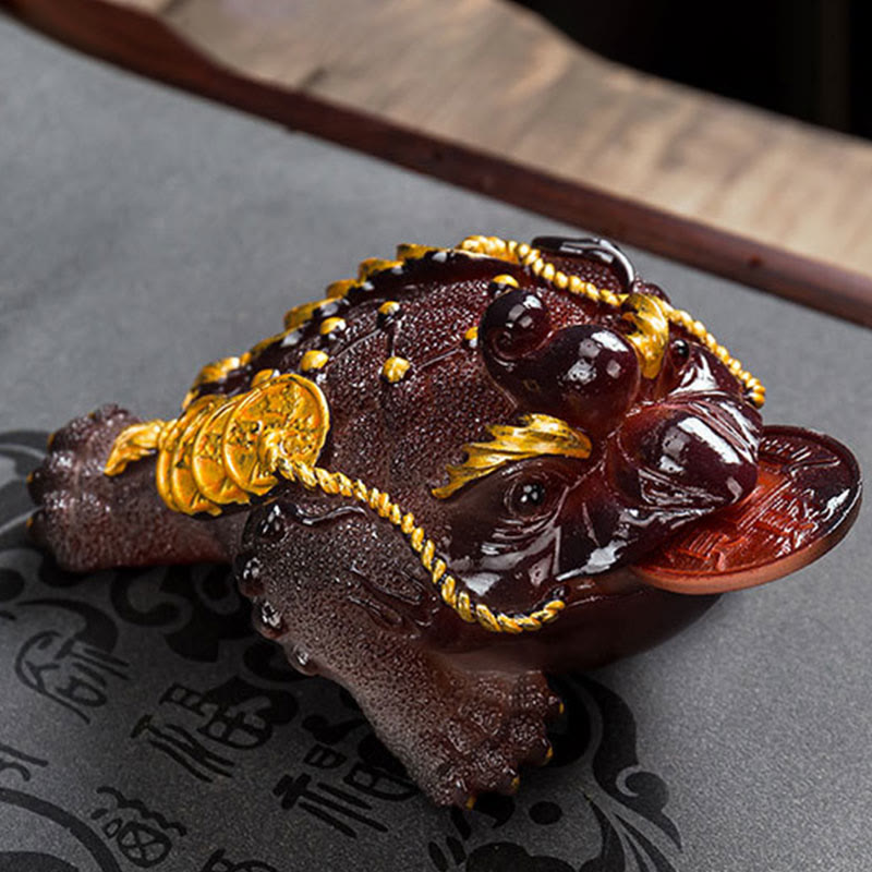 Buddha Stones Color Changing FengShui Wealth Lucky Frog Copper Coin Tea Pet Resin Figurine Decoration - image 17