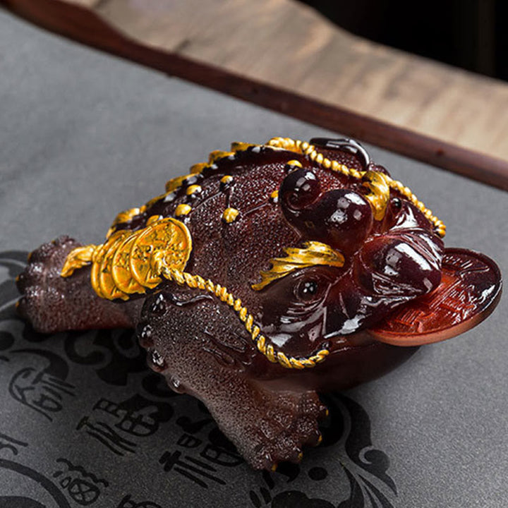 Buddha Stones Color Changing FengShui Wealth Lucky Frog Copper Coin Tea Pet Resin Figurine Decoration - image 17