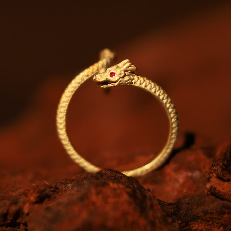 Buddha Stones 925 Sterling Silver Vintage Year of the Dragon Luck Protection Strength Adjustable Ring - image 1