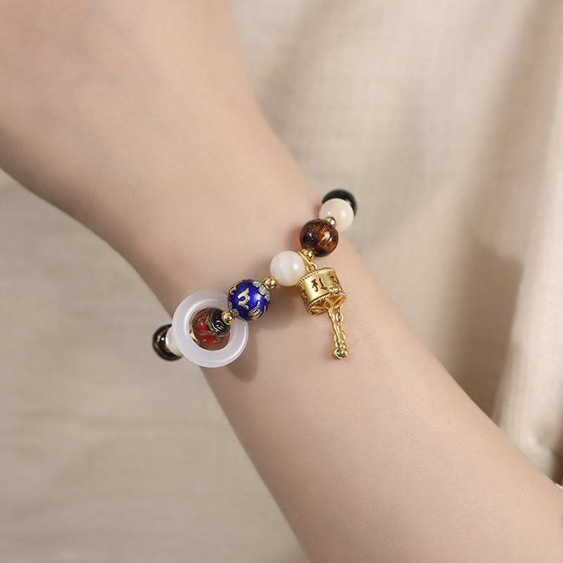 Buddha Stones Tibetan Incense Ash Liuli Glass Tridacna Stone Sun Stone Om Mani Padme Hum Prayer Wheel Charm Bracelet - image 3