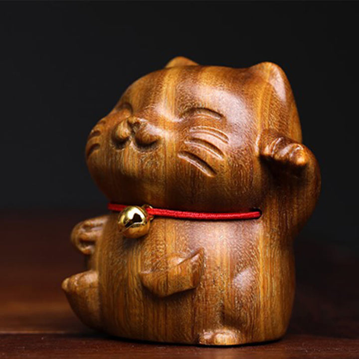 Buddha Stones Green Sandalwood Small Mini Cute Lucky Cat Peace Decorations - image 7