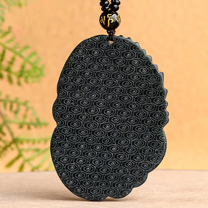 Buddha Stones Hetian Cyan Jade Dragon Success Harmony Necklace Beaded String Pendant - image 10