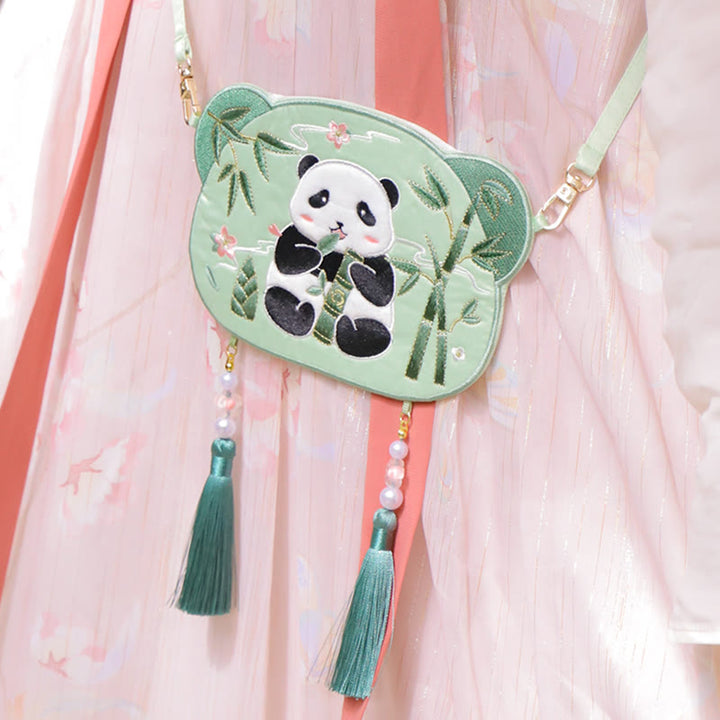 Buddha Stones Embroidery Lucky Panda Cat Shiba Inu Deer Rabbit Fox Flower Cute Animal Hanfu Bag Crossbody Bag Shoulder Bag