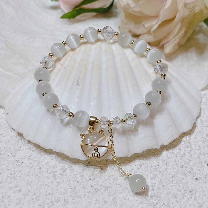 Buddha Stones Cat's Eye Crystal Lucky Clover Star Moon Fish Tail Fox Cat Charm Love Bracelet