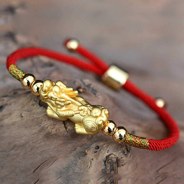 Buddha Stones 24K Gold-Plated PiXiu Luck Red String Bracelet