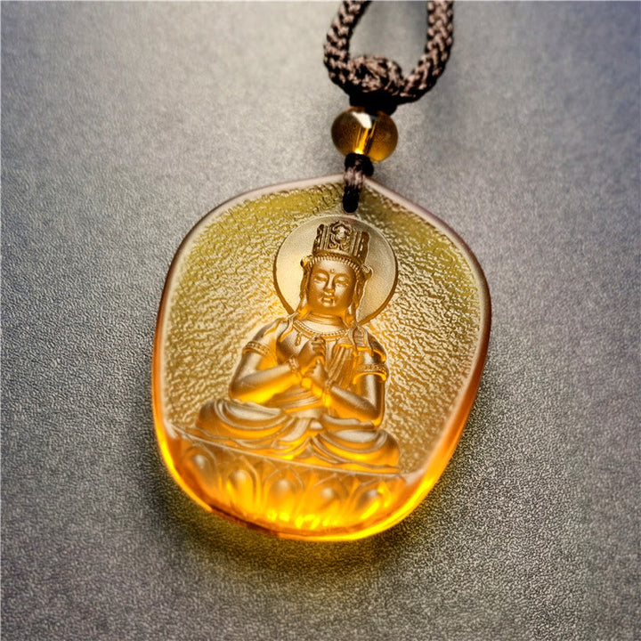 Buddha Stones Chinese Zodiac Natal Buddha Blessing Liuli Crystal Compassion Necklace Pendant - Goat/Monkey-Tathagata - image 2