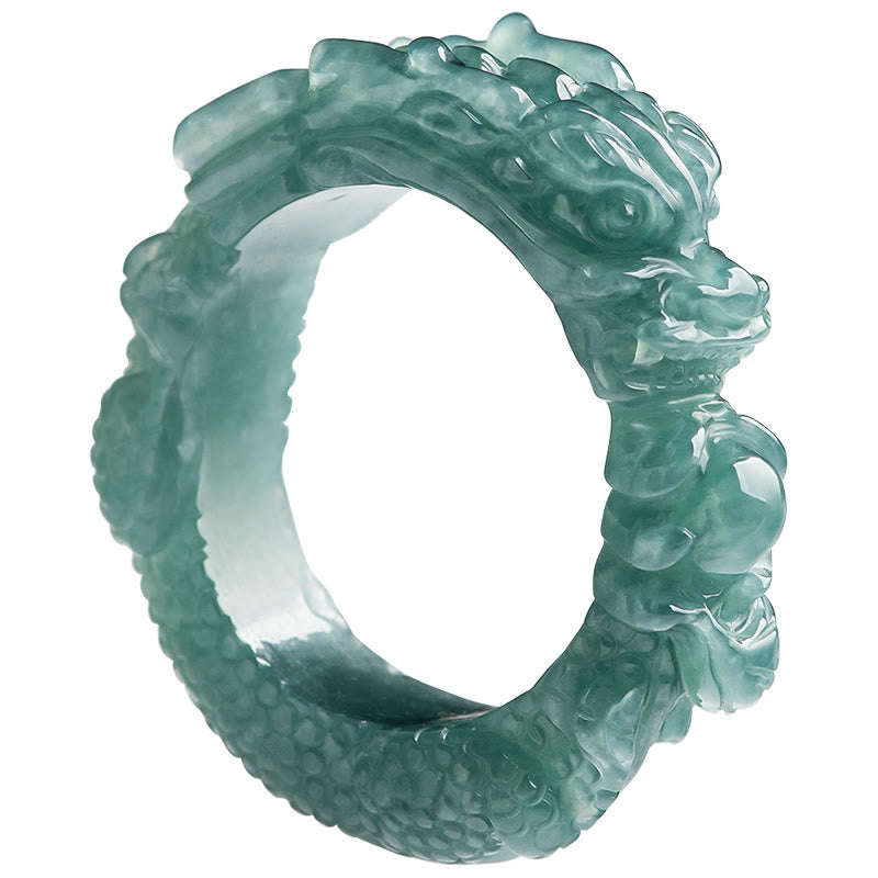 Buddha Stones Natural Jade Dragon Success Ring