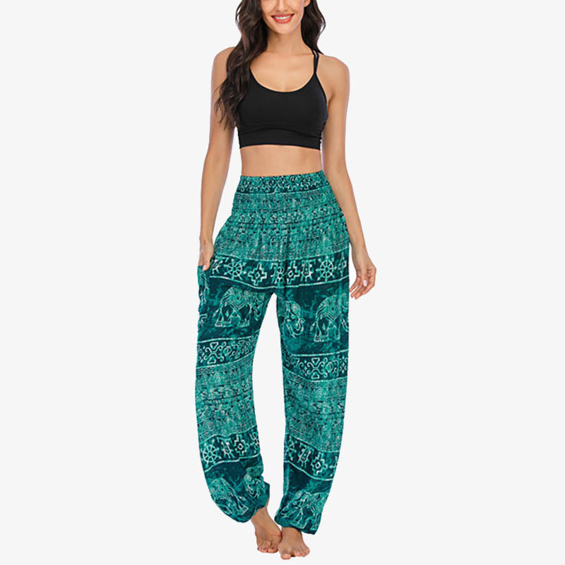 Buddha Stones Elephant Pattern Loose Casual Harem Trousers High Waist Women's Yoga Pants