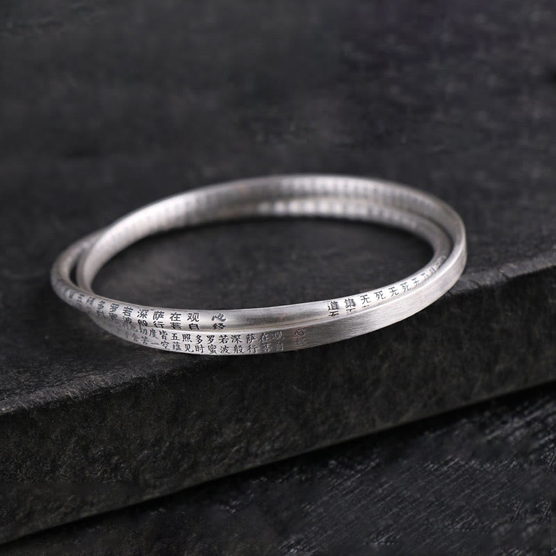 Buddha Stones 999 Sterling Silver Heart Sutra Carved Protection Bracelet Bangle - image 4