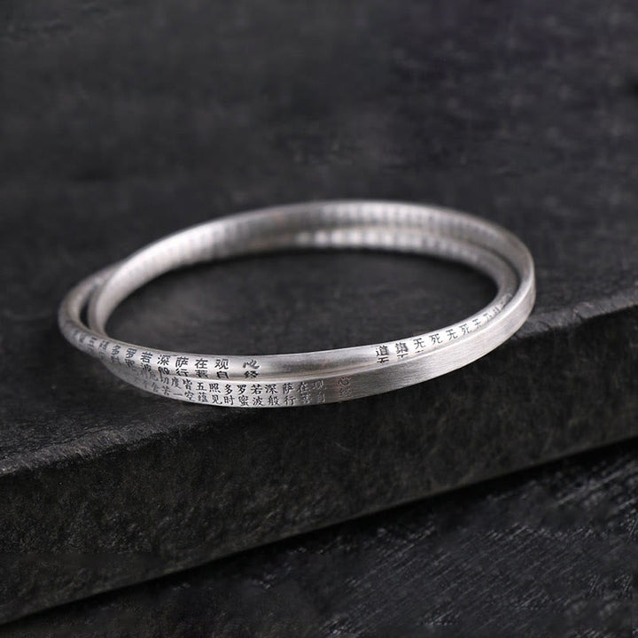Buddha Stones 999 Sterling Silver Heart Sutra Carved Protection Bracelet Bangle - image 4