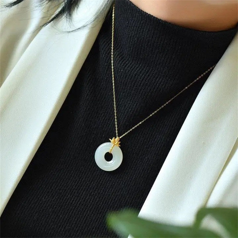 White Jade Lotus Harmony Necklace Pendant - image 3