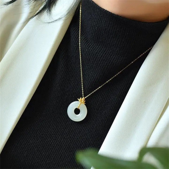 White Jade Lotus Harmony Necklace Pendant - image 3