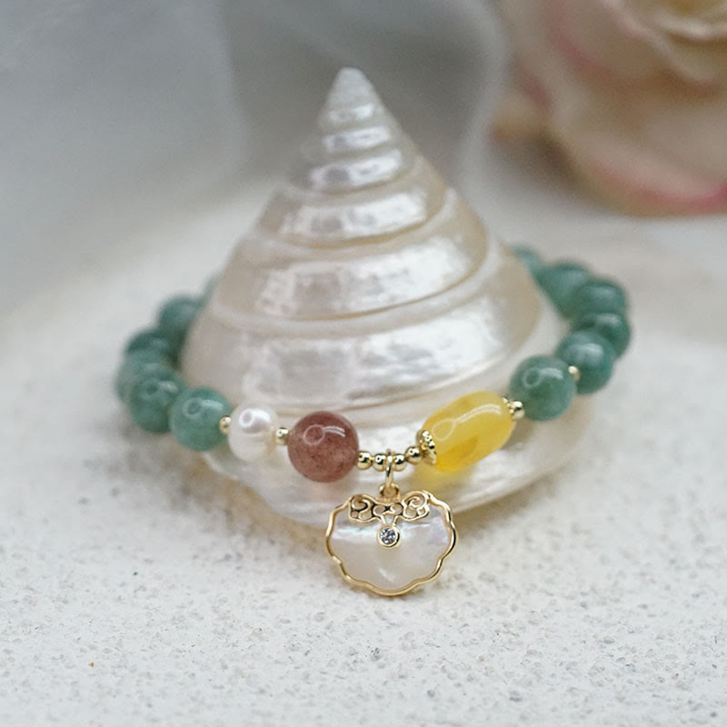 Buddha Stones Jade Sea shell Ruyi Lock Luck Bracelet