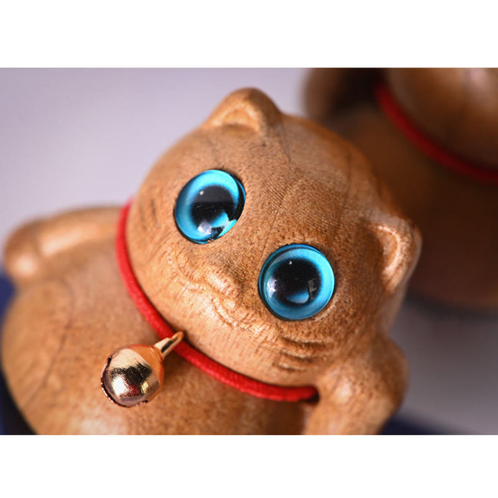Buddha Stones Mini Lucky Cat Kitten Phoebe Zhennan Wood Blessing Decoration - image 21