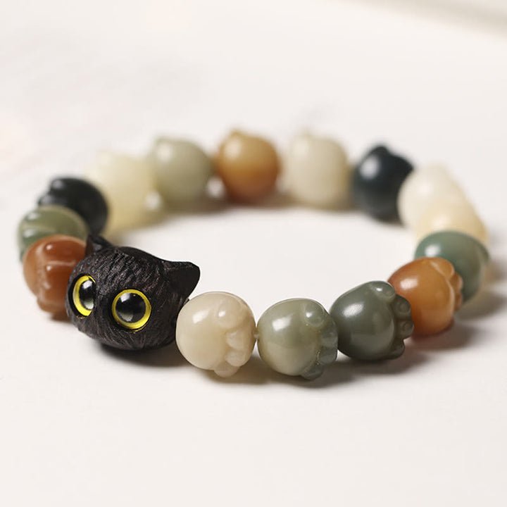 Buddha Stones Natural Bodhi Seed Lovely Paw Ebony Wood Lucky Cat Wisdom Bracelet - image 2