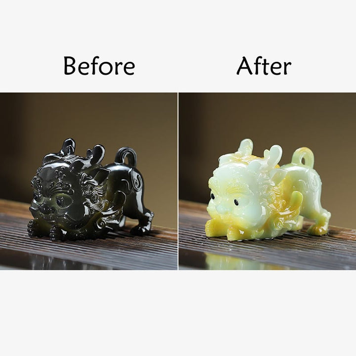 Buddha Stones Color Changing Small PiXiu Ingot Resin Tea Pet Wealth Home Figurine Decoration