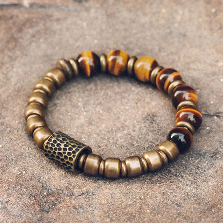 Buddha Stones Tiger Eye Stone Copper Protection Bracelet - 17-17.5cm - image 0