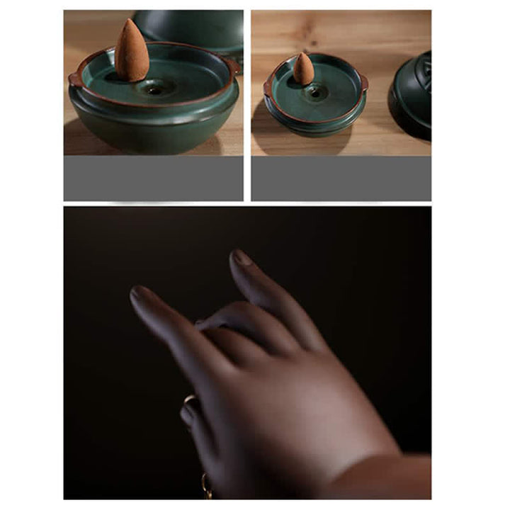 Tibetan Lotus Blessing Ceramic Incense Burner Decoration - image 9