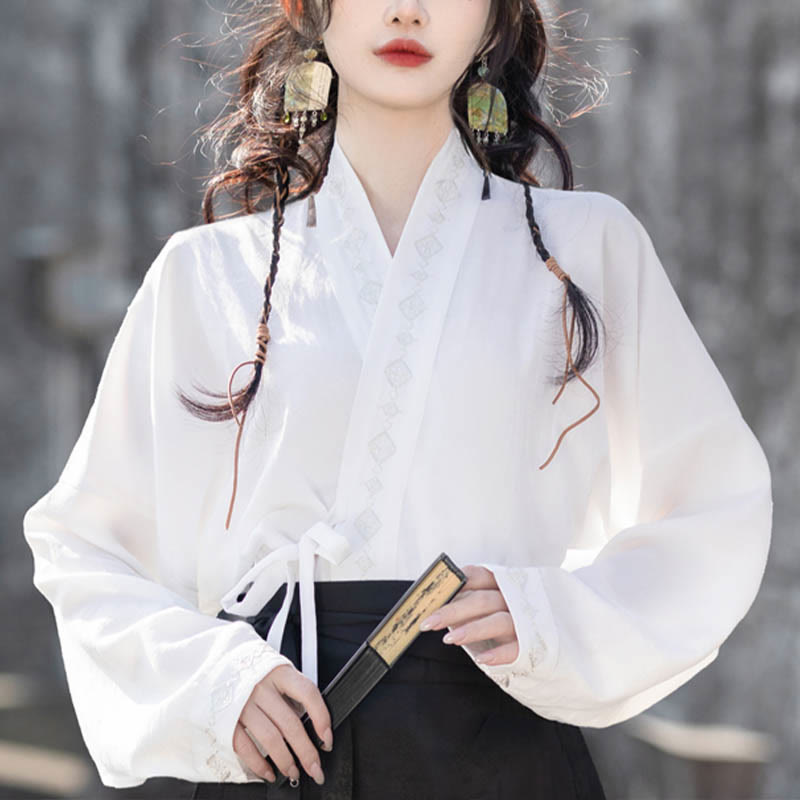 Buddha Stones Short Long Sleeve Shirt Top Chinese Hanfu Ming Dynasty Horse Face Skirt Mamianqun Skirt