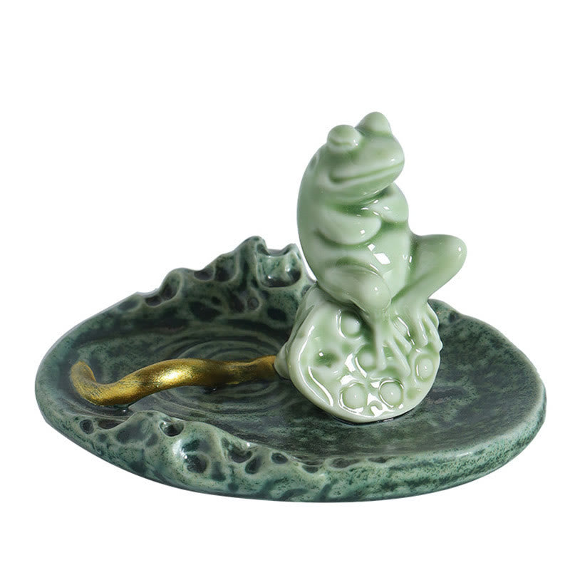 Buddha Stones Leaf Meditation Frog Pattern Healing Ceramic Incense Burner Decoration - image 20