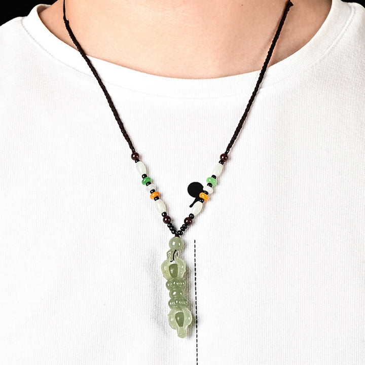 Tibetan Natural Hetian Cyan Jade White Jade Dorje Vajra Engraved Success Necklace Pendant - image 4