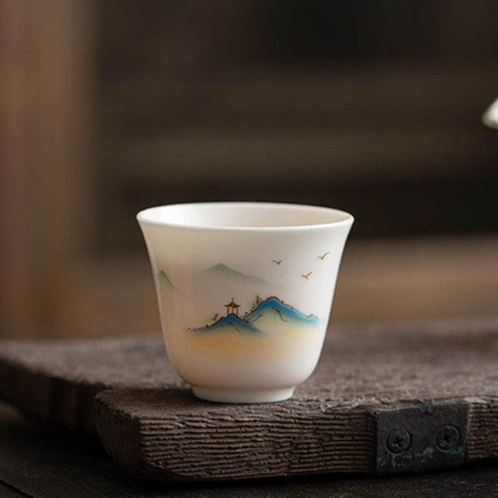 Buddha Stones Lotus Flower Leaf Mountain Pavilion Elk Peony Ceramic Teacup Kung Fu Tea Cup