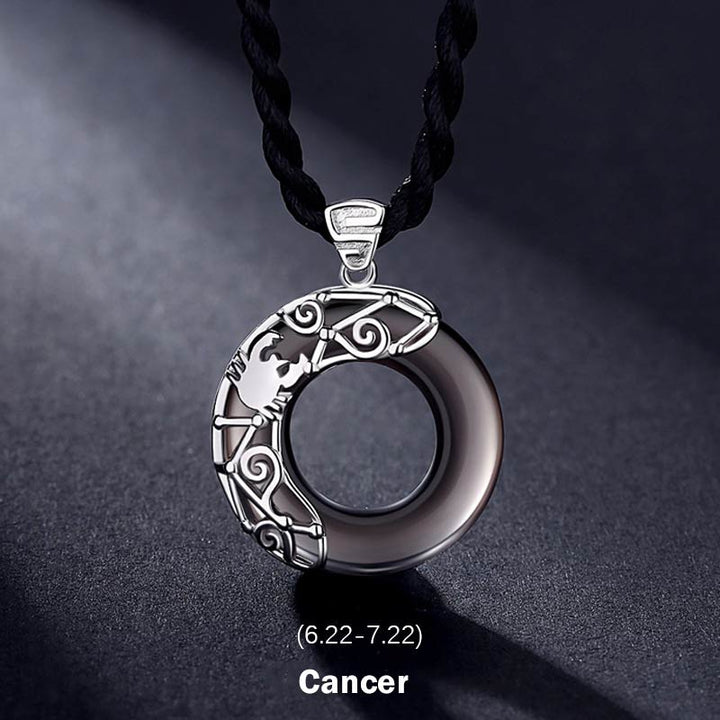 Buddha Stones 12 Constellations of the Zodiac Ice Obsidian Blessing Round Pendant Necklace