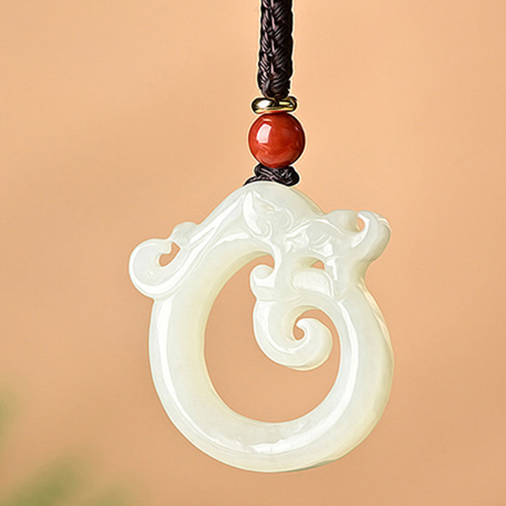 Buddha Stones White Jade Cyan Jade Dragon Protection Necklace String Pendant - image 8