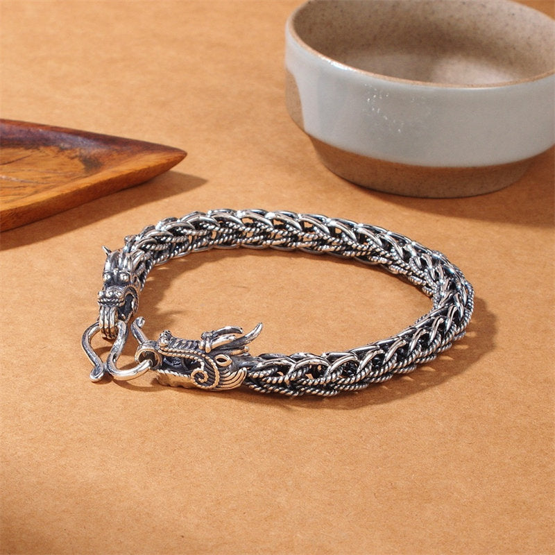 Buddha Stones 925 Sterling Silver Dragon Success Strength Bracelet Bangle - image 2
