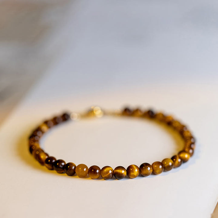 Buddha Stones 14K Gold Plated Natural Tiger Eye Stone Courage Protection Bracelet