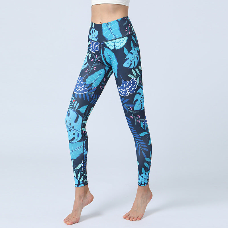 Buddha Stones Leaves Print Pants Sports Fitness Yoga High Waist Leggings Women's Yoga Pants